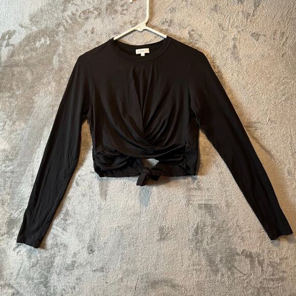 A.L.C Juliette Long Sleve Top Criss Cross Wrap Front Size Small‎ Black Ballet - Picture 2 of 7